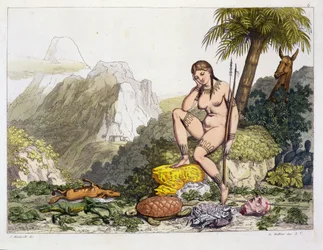 Sydamerikansk indiankvinna, graverad av Gallo Gallina (1796-1874) (färgstick)