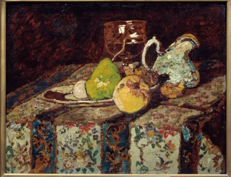 Stilleben med en vit kanna. Målning av Adolphe Monticelli (1824-1886)