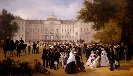 En dagspromenad nära slottet Strelno 1840 Målning av Adolphe Ladurner (1798-1856)