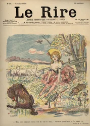 Rödluvan - herdeflicka topless, Rödluvan - Men det är roligt att se vargen...! Mormor såg honom troligen aldrig. Teckning av A. Willette för Le Rire, nummer 35, 6 juli