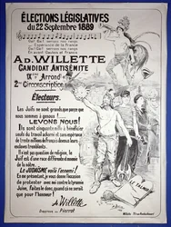 Affisch för att främja valet av konstnären i parlamentsvalet i september 1889.