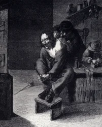 Den kirurgiska operationen Gravyr efter en målning av Adrien Brauwer (gjord 1608) 1600-talet