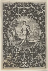 Juno i en dekorativ ram med grotesker, från domen i Paris, ca. 1580-..., c1580-1600.
