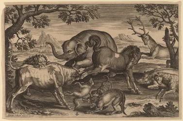 Lejon, tjur, räv, varg, hund, boer, get, häst, elefant och rådjur