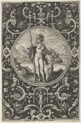 Minerva i en dekorativ ram med grotesker, från domen i Paris, c1580-1600.