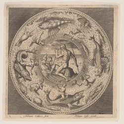 Poseidon, från en serie mönster för tallrikar (Fonds de Coupe)