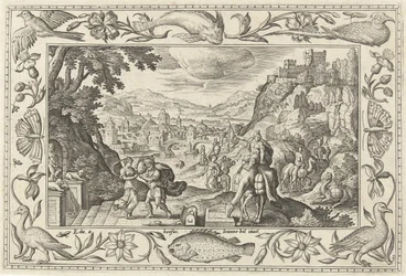 Rebecka och Elieser vid brunnen Landskap med bibliska, mytologiska scener och jaktscener (serietitel)