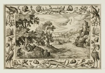 Johannes på Patmos, från Landskap med scener ur Gamla och Nya testamentet samt jaktscener