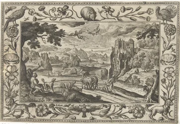 Ikaros fall Landskap med bibliska, mytologiska scener och jaktscener (serietitel)