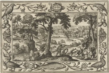 vildsvinsjakt Landskap med bibliska, mytologiska scener och jaktscener (serietitel)