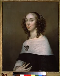 Portrait de femme (Porträtt av en dam). Målning av Adriaen Hannemann (Adrien Hanneman