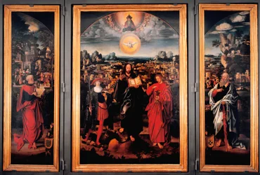 Tryptic of Saint Pancrace - Målning på trä av Adriaen Isenbrant (Adrien Ysenbrant, Ysenbrandt, Hysebrant) (1490-1551) Debut av 1500-talet Dim 185x270 cm Genes, chiesa di san Pancrazio