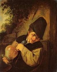 En bonde som håller en kanna och ett rör, ca 1650-55 (olja på ekpanel)