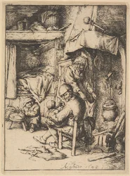 Familjens fader som ger buljong till sitt barn, 1610-85.