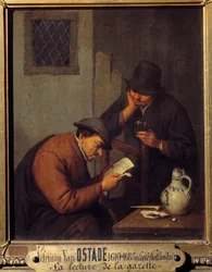 Reading the Gazette-målning av Adrien Van Ostade (1610-1685)
