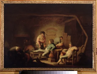 Värdshusscen. (Krogscen). Målning av Adriaen Jansz van Ostade (1610-1685), cirka 1635. Holländsk skola, barockstil. Olja på trä. Pushkin-museet, Moskva.
