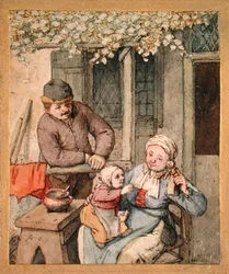 Barnet och dockan (penna och akvarell på papper)