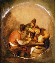 Three Boors som dricker och röker i en krog (olja på panel)