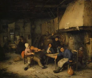 Fiolspelare och drickande bönder i en krog, 1663