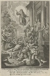 H. Franciscus van Paola geneest de zieken St. Francis de Paula, grundare av Mindreorden (titel på objekt)