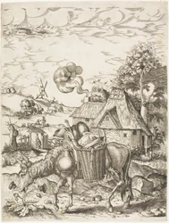 Åsnan laddad med mat, från Emblematic Figures of Animals