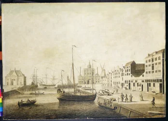 Utsikt över Leuvehaven (grisaille)