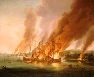 Slaget vid La Hogue, 23 maj 1692, slutet av 1600-talet (oljemålning)