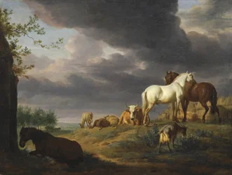 Dutch: Landskap med hästar och annan boskap Landskap med hästar och annan boskap