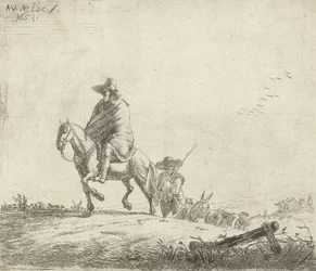 Ryttare och herde med boskap på en grusväg, 1653