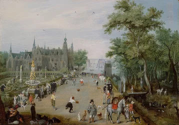 Jeu de Paume-spelet framför ett palats. Omkring 1614