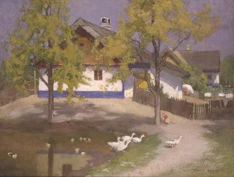 En slavisk stuga vid Kalocsa, ca 1905-07 (olja ombord)