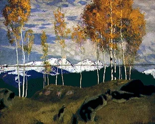 Snö i Dolomiterna (olja på panel)