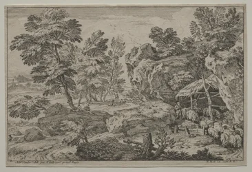 Landskap med herdar och två flockar