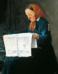 Tidningsläsning, av Adriano Cecioni (1836-1886), olja på papp, 31x23 cm