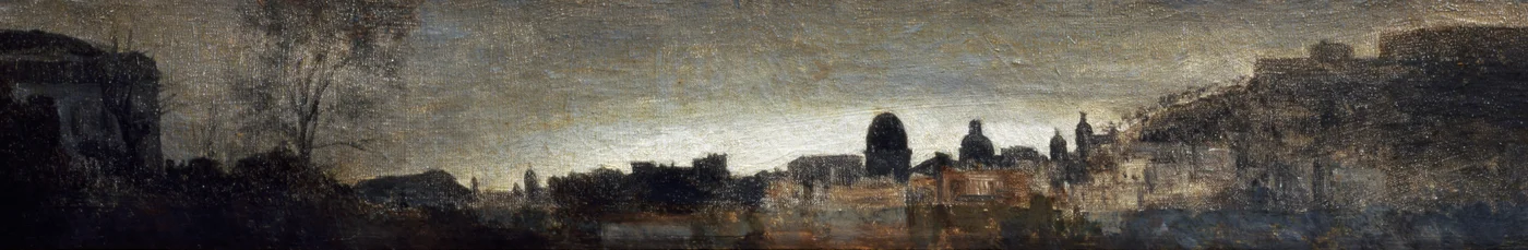 Utsikt över Neapel, ca 1865, av Adriano Cecioni (1836-1886), olja på panel, 9x56 cm. Italien