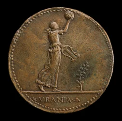 Urania går till höger, håller en jordglob och lyra [omvänt], 1488 eller senare.