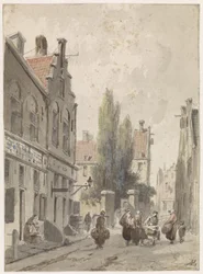 Stadsbild med en handlare