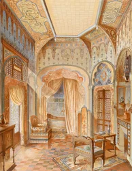 Badrumsinteriör i morisk stil, illustration ur 