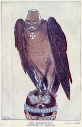 Tecknad av den tyske generalen Erich von Falkenhayn (1861-1922) (Charognard under domstolen) i "" Fantasio"" 1916 - Illustration av Adrien Barrere (1877-1931)