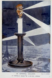 General Gallieni eller det nya ljuset (från stjärnans båge). I Fantasio 1915-12-01. Teckning av A. Barrère.