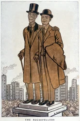 Les Rockefellers, senior och junior, amerikansk cresus - Illustration av Adrien Barrere (1877-1931) i "" Fantasio"" från 1930-03-01