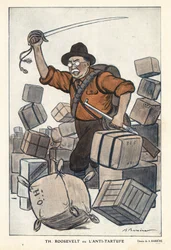 Porträtt av Theodore ROOSEVELT (1858-1919) eller anti Tartufe (Tartuffe) i "" Fantasio""" från 1913-02-01 - Illustration av Adrien Barrere (1877-1931)