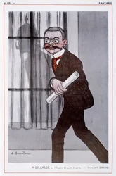 Porträtt av Theophile Delcasse (1852-1923), Frankrikes utrikesminister i "" Fantasio"" - Illustration av Adrien Barrere (1877-1931) -