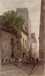 Diakonens hus François de Pâris (1690-1727), Paris, rue des Bourguignons (numera boulevard de Port-Royal). Teckning av Adrien Dauzats (1804-1868)