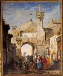 Utsikt över en moské i Kairo Målning av Adrien Dauzats (1804-1868) Blois från 1800-talet, Museum of Fine Arts