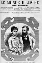 Porträtt av Daniel Wilson (1840-1919), fransk politiker med sin fru Alice Grevy. Gravyr av Adrien Marie. En av "The Illustrious World" nr 1282 av 22 oktober