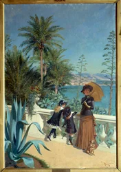 Terrass i Monte Carlo. Målning av Adrien Marie (1848-1891)