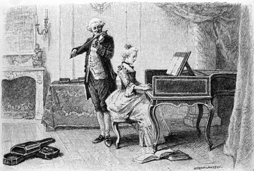 Gravyr av Adrien Moreau (1843-1906) som illustrerar "" Candide"" av Francois Marie Arouet dit Voltaire (1694-1778).