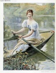 Kvinna som gör en båt på Seine - sjuk. av Adrien Moreau, ca. 1900