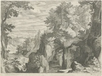 Bergslandskap med en eremit